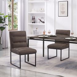 SET OF 2 GRAY FAUX LEATHER DINING CHAIRS ( NEW AND ASSEMBLED )