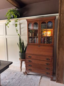 Antique Wood Secretary Desk Table Hutch