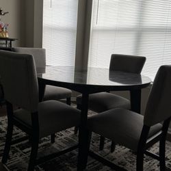Elm 5 Piece Espresso, Marble & Light Gray Dining Table