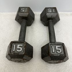 Pair Of CAP 15 Pound Hex Cast Iron Barbells