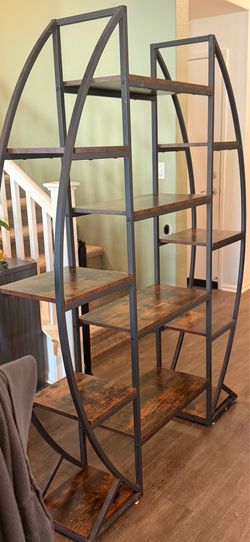 Modern Industrial 10-Shelf Bookcase / Display Shelf – Rustic Wood & Black Metal
