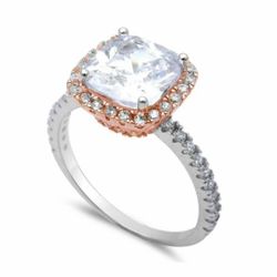 3ct Two  Tone Cushion Cut Fine Cz Ring. Size 8