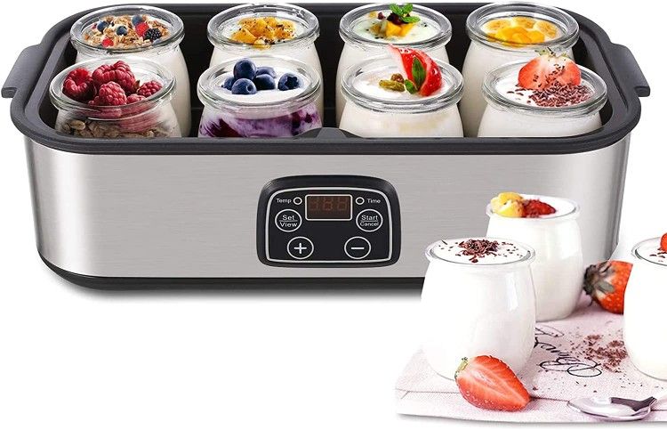 Yogurt Maker, Automatic Digital with LCD Display, 8 Glass Jars 48 Ozs