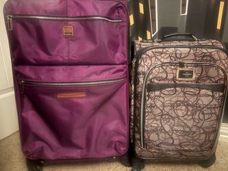 Two Rolling Suitcases – Purple and Patterned