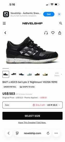 New! ASICS Bait Gel-Lyte 3 III Nightmare Black Men’s Size 10.5 Sneakers Shoes