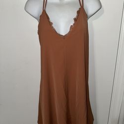 audrey Rust Double-Strap Lace-Trim Slip Dress