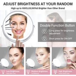 BRIGHTINWD 8 Inch Rechargeable Lighted Makeup Mirror with Dimmable Lights, 10X Magnifying Led Makeup Mirror, Double Sided Vanity Mirror with Lights, B