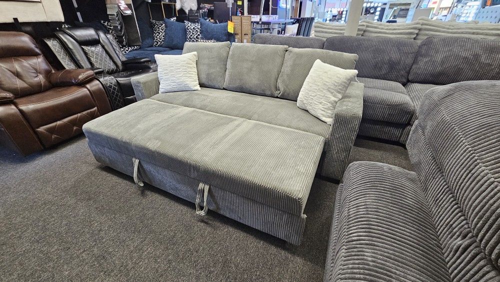 Brand New Sofa Pull Out Bed Grey Corduroy Fabric $449