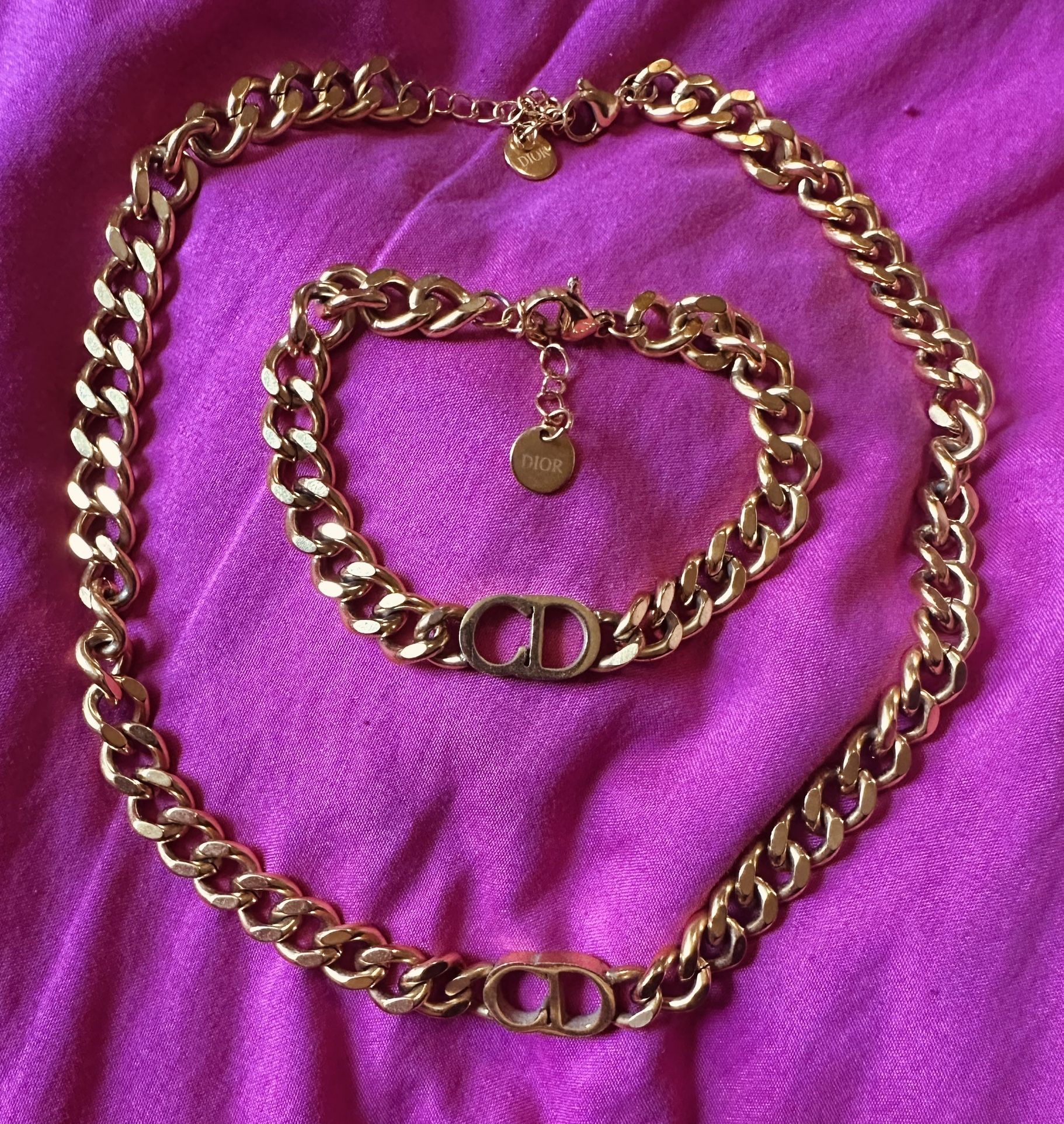 Authentic Christian Dior Link Choker Necklace Matching Bracelet Brand New Beautiful High Quality Beautiful!