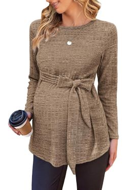 Women's Size L Maternity Long Sleeve Belted Tunic Top