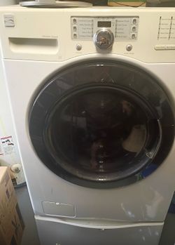 Premium Kenmore Elite Front-Load Washer & Dryer Set w/ Storage Pedestal