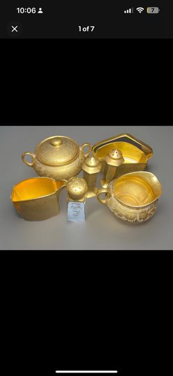 7pc Pickard Gilt Porcelain Tea Set Gold Floral Decoration