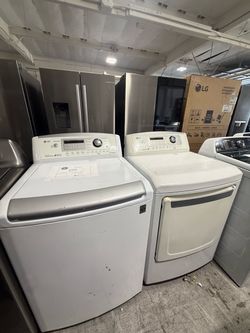 LG White Top Load Washer and gas Dryer Set