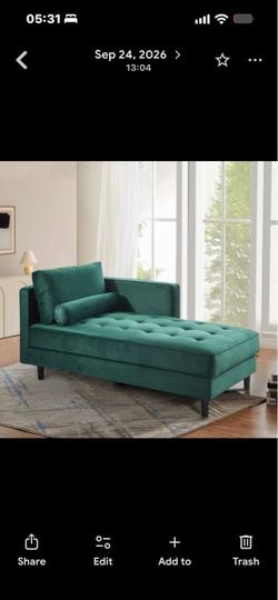 Teal Velvet Tufted Chaise Lounge