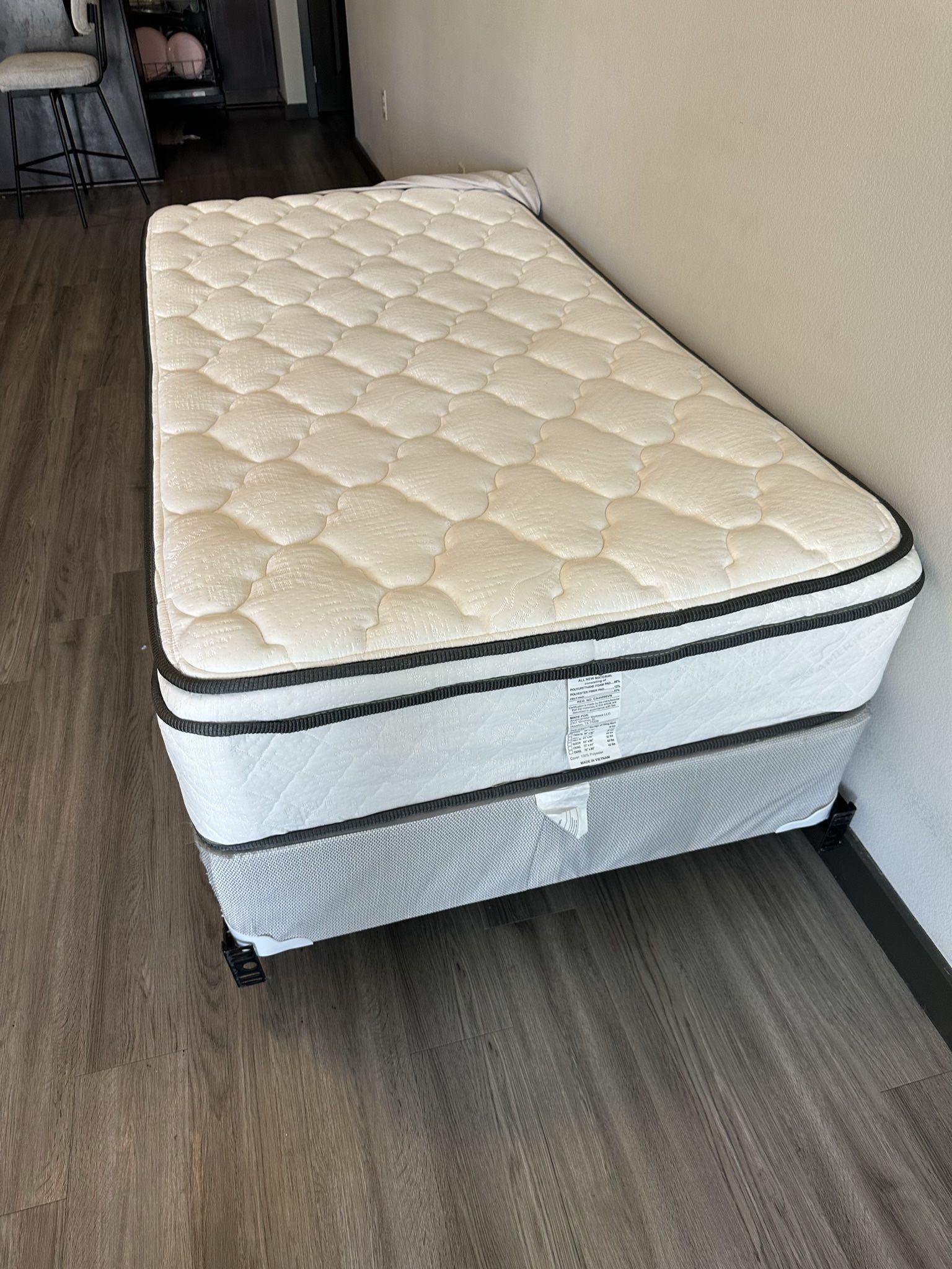 Twin Size Pillow top Mattress, Box spring, And Frame