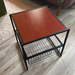 End Side Table Walnut Finish With Basket
