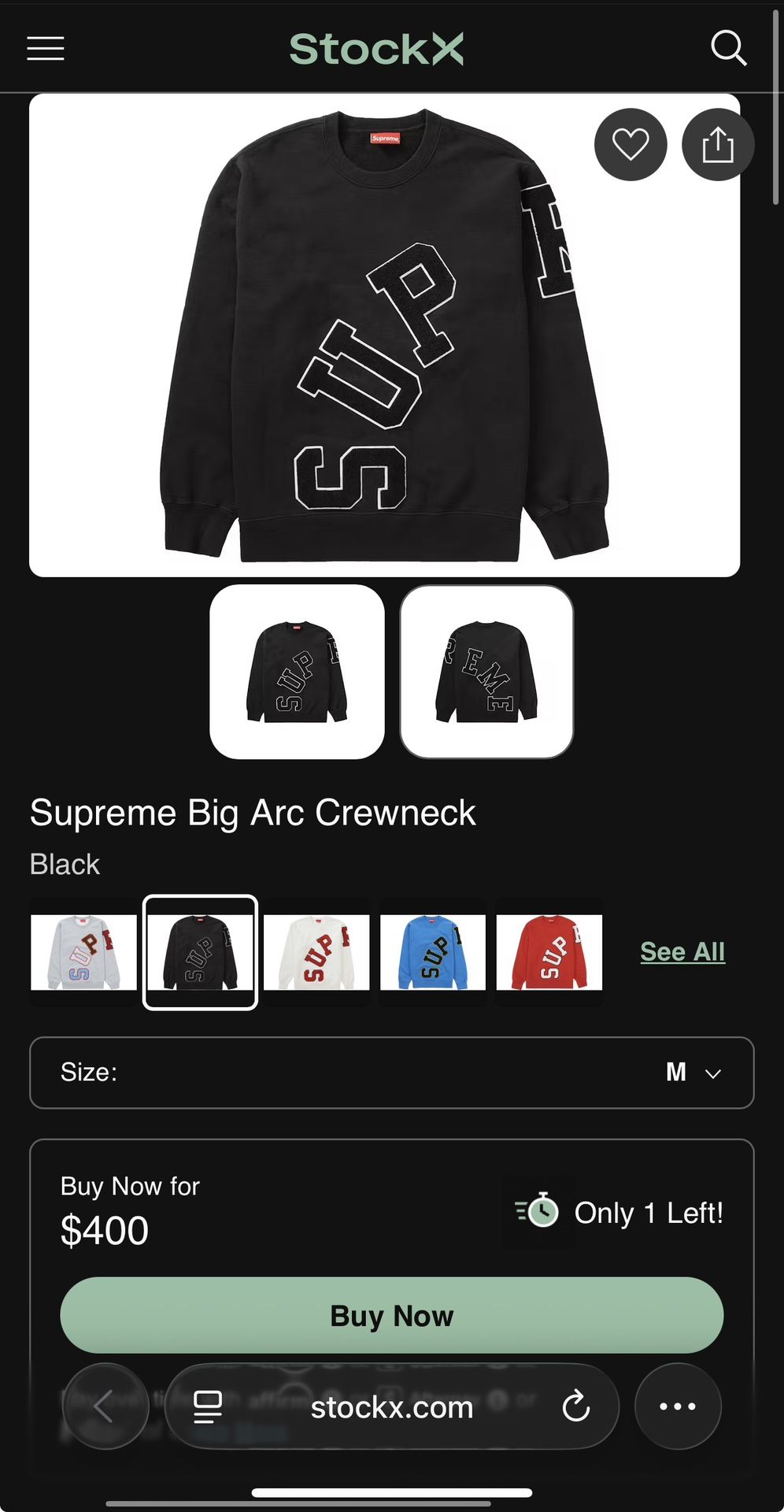 SUPREME BIG ARC CREWNECK SIZE M