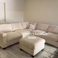 Gorgeous 4-Pc Corduroy Sectional Sofa With Ottoman 