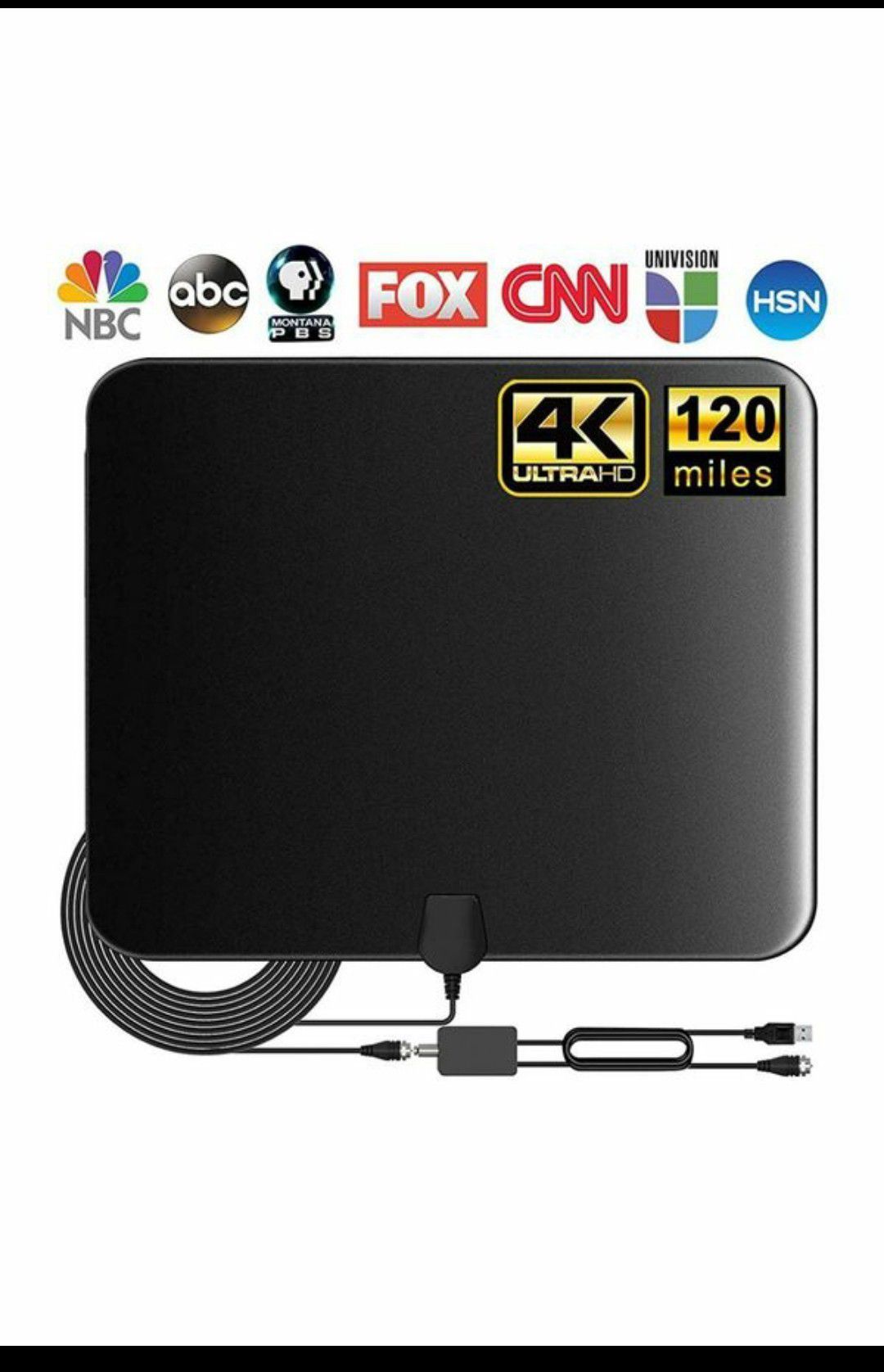 (W223) TV Antenna, Indoor Amplified Digital HDTV Antenna, 80-120 Miles Range Signal Booster for 4K 1080p Fire TV Stick Local Channels and All TV's