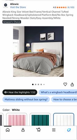 Allewie King Size Velvet Bed Frame with Vertical Channel Tufted Wingback Headboard