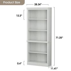 Chestnut White Wood 5 -Shelf Bookcase ( 38.34-Inches W x 71.25-Inches H x 11.41-Inches D