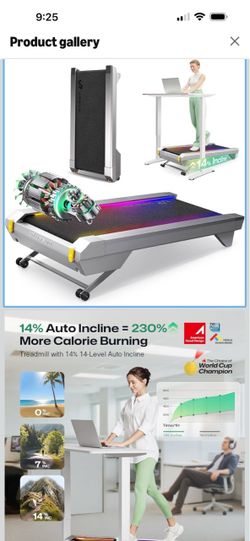 CyberPad Smart Walking Pad with 14% Auto Incline, Brushless Motorized Under Desk Treadmil