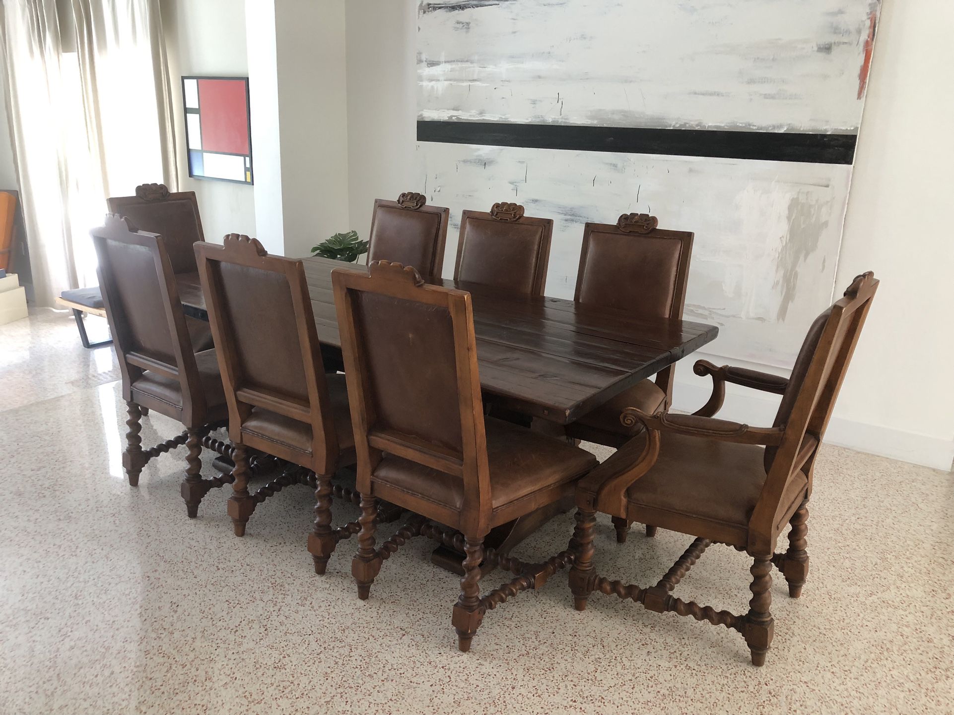 Ralph Lauren Henredon Leather 9pc Dining Set Table 8 Chairs 