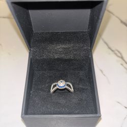 Moissanite Ring With Blue Edges Evil Eye Size 3