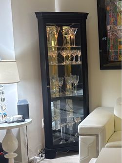 Black corner Curio Display Cabinet with etched glass door
