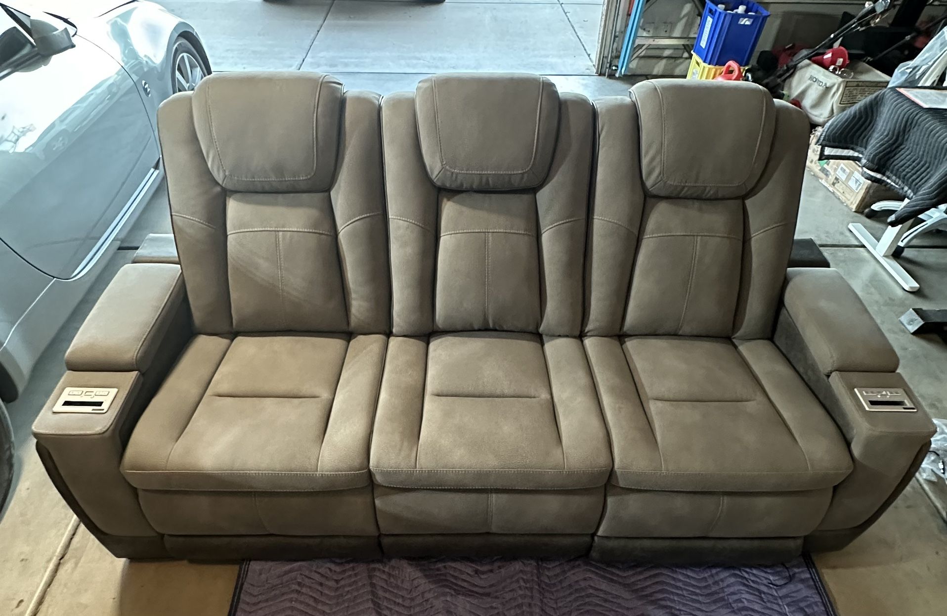 Signature Design by Ashley Next-Gen DuraPella Modern Faux Leather Power Reclining Sofa with Adjustable Headrest, Gray