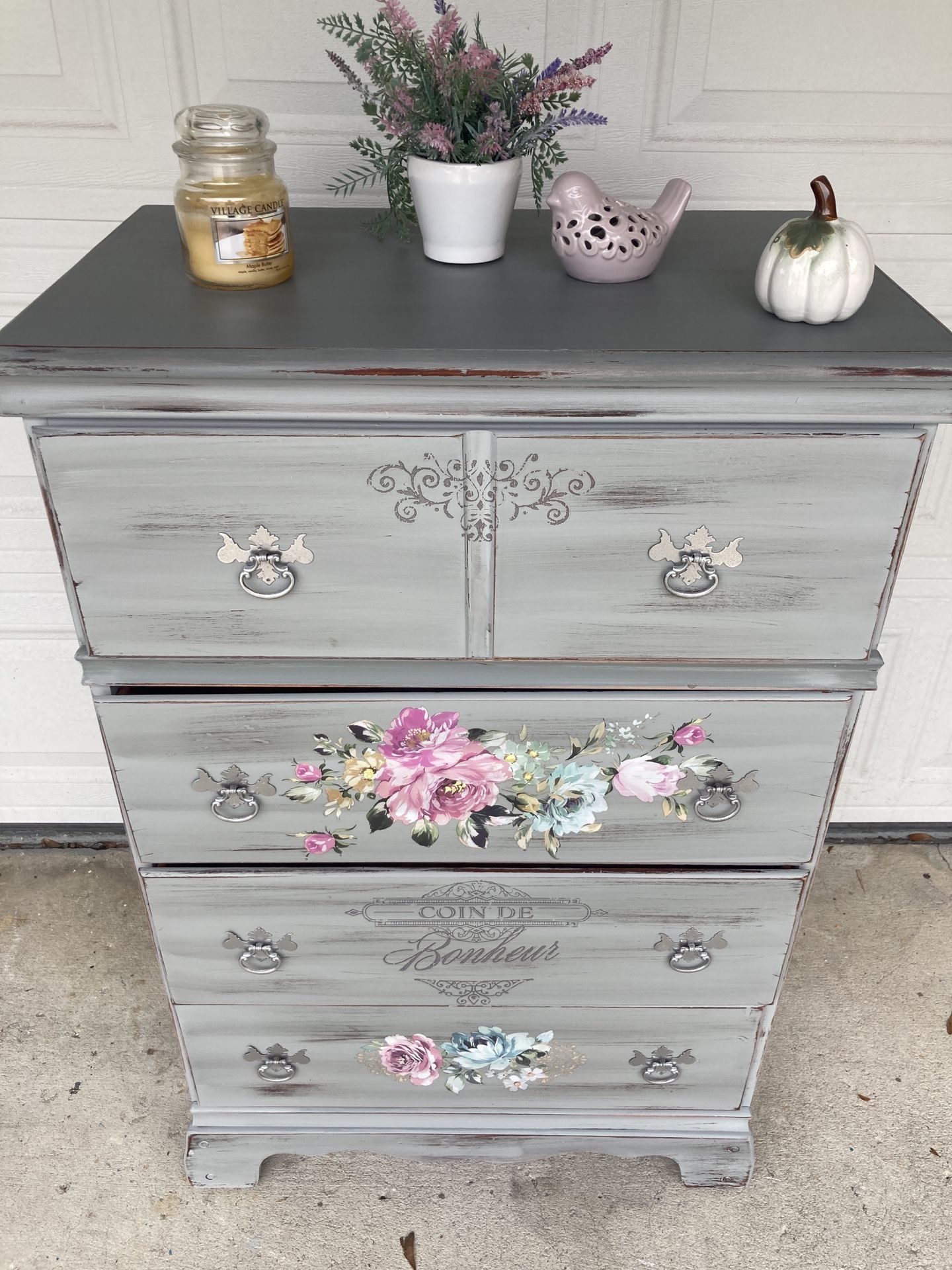 Beautiful Grey Floral Dresser