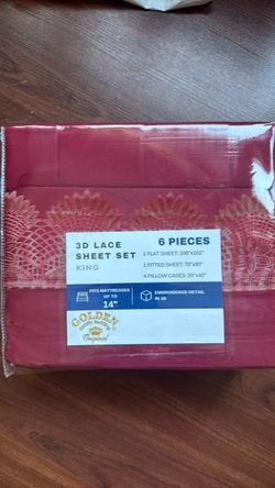 Golden 3D Lace King Sheet Set 6 Pieces