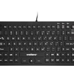 WetKeys Professional-Grade Mid-Size Rigid Silicone Washable Keyboard with Pointing-Device, Backlight and ON-Off Switch (USB) (Black) | KBWKRC89PB-BK