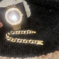 Gold Watch And Braclet