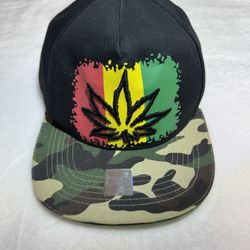 Jamaica style snap back baseball cap w Bud/ Hemp leaf print. New!