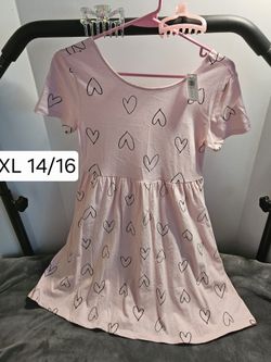 Girl's NEW Size XL 14/16 Pink Dress with Black Hearts - Has Pockets!