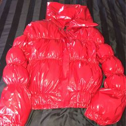 Red Leather Puffer Jacket 