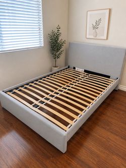 Light Gray Upholstered Platform Bed Frame