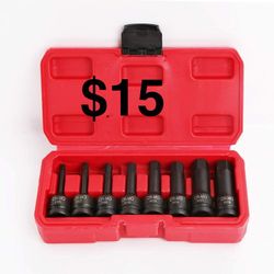 WINTOOLS 1/2-Inch Hex Impact Socket Bits | 8-Piece SAE Standard Long Air Allen Driver Set