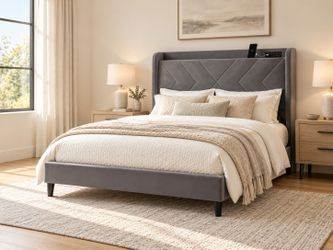 Full Bed Frame, Velvet Upholstered Platform Bed with Adjustable Vertical Channel Tufted Headboard, Mattress Foundation with Strong Wooden Slats, Box
