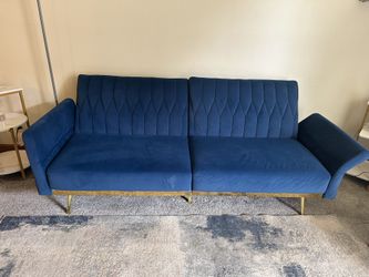 Velvet Royal Blue Futon With Gold Bottom