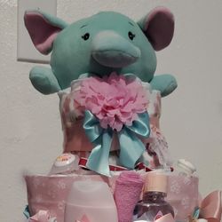 Elephant Baby Girl Diaper Cake 