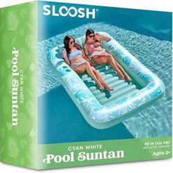 New Inflatable Tanning Pool Lounger Float For Adults, Cyan White XL 85" X 57"