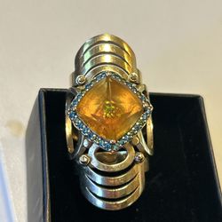 Antique 14k Solid Gold Citrine Long Connected Custom Made 32 Grams Gold Ring