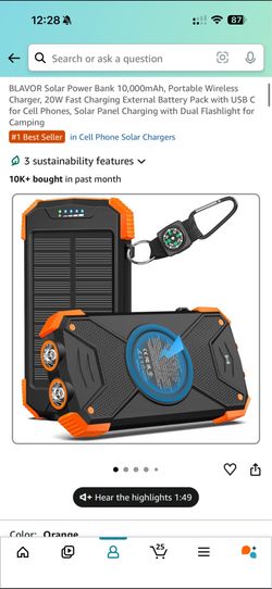 Solar power bank 10000mAh wireless portable