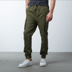 Ethan Williams Cotton Blend Twill Cargo Joggers, Men's, Olive (Large)