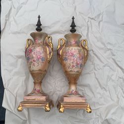 Pair Beckwith China Porcelain  Closed Urns 