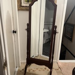 Vintage Wooden Standing Mirror approx H66.5”W25”