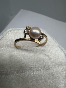Antique 10K Yellow Gold Pearl & Diamond Ring Size 6 | Fine Estate Jewelry