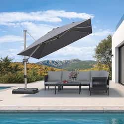 New PURPLE LEAF 10' X 10' Patio Umbrella Outdoor Cantilever Umbrella, Aluminum Offset Umbrella with Champagne Frame and 360° Rotation for Pool Deck Ga